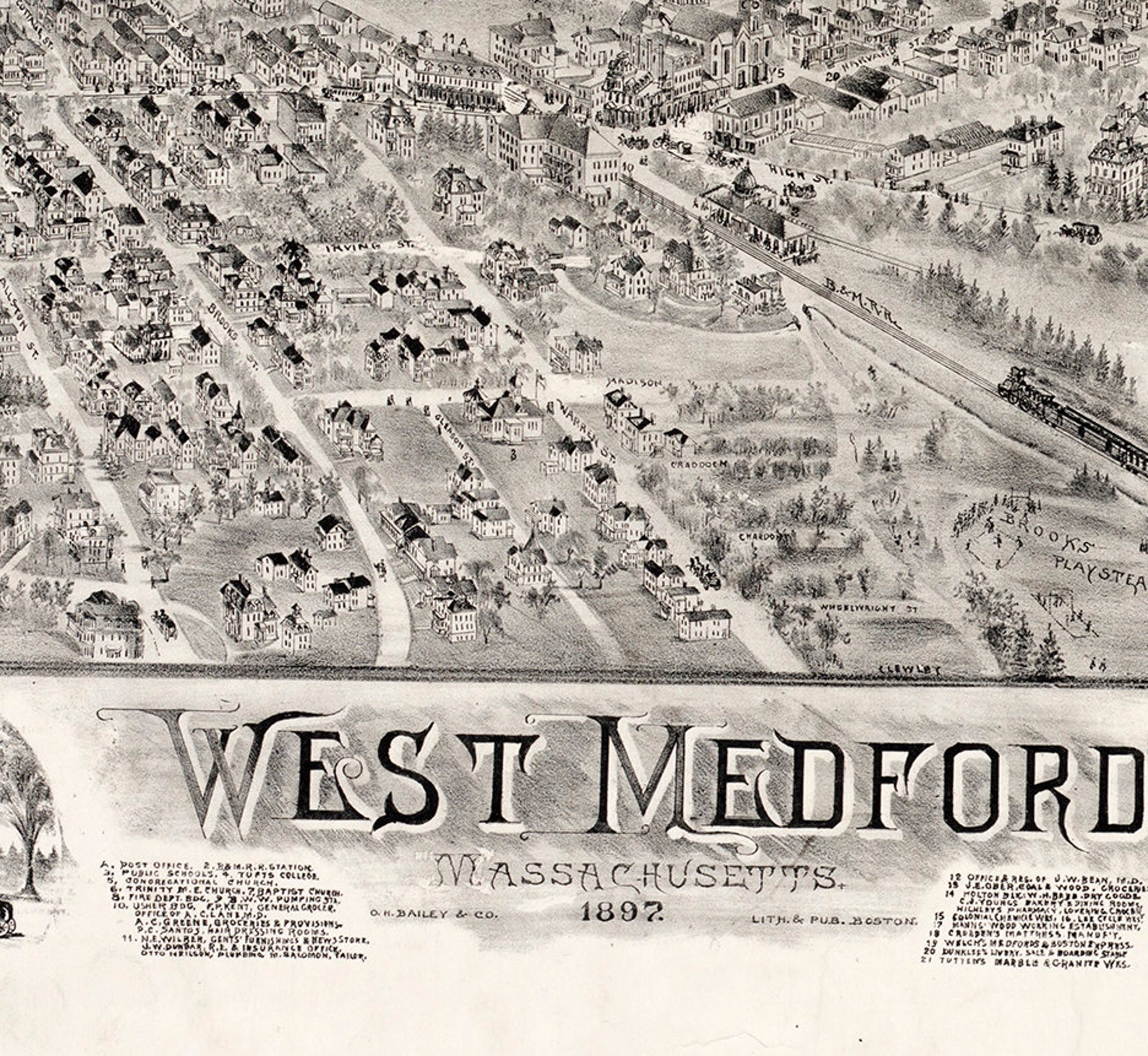 Map of West Medford Middlesex Co. Massachusetts MA. 1897. Etsy