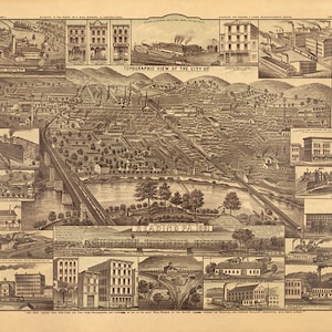 Reading, comté de Berks, Pennsylvanie, Pennsylvanie, 1881. Kendall, J. Hanold.  Reproduction vintage vue topographique impression carte PA0057