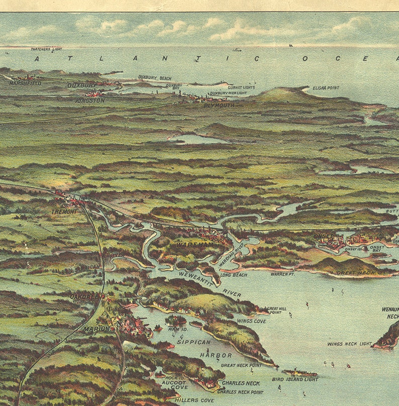 Map of Buzzards Bay Massachusetts MA. Vintage Restoration Etsy