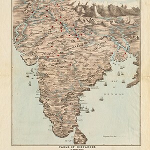 Landkarte Indien 1857, Panoramaaussicht.  Vintage-Restaurierung Hardware-home Deco-Stil alte Wand Reproduktion Karte Drucken.