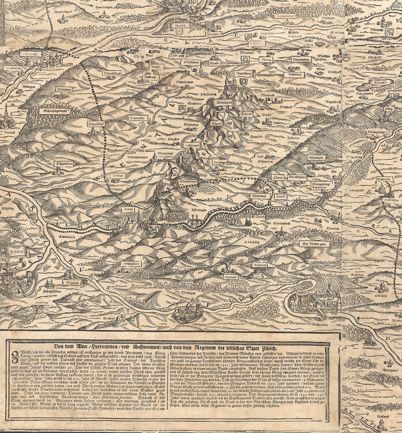 Map of Canton of Zürich, 1566. Vintage Home Deco Old Wall Reproduction ...