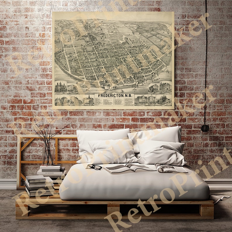 Map of Fredericton, New Brunswick, Canada in 1882. Reproduction Vintage