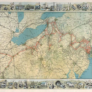 Karte der Erie Railroad Railroad und ihrer wichtigsten Verbindungen . Vintage-Restaurierung Hardware-Deco-Stil alte Wand Reproduktion Kartendruck