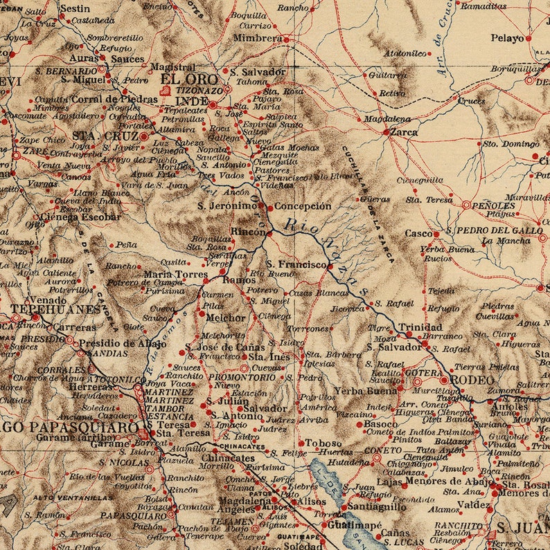 Map of Durango Mexico 1922. Vintage Restoration Hardware Etsy
