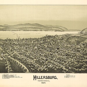 Mapa de Millersburg, condado de Dauphin, Pensilvania, PA 1894. Reproducción giclée de pared antigua de estilo home deco.
