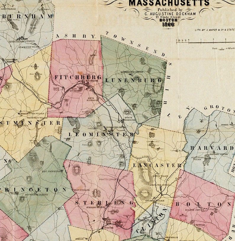 Map of Worcester County Massachusetts MA. 1857. Vintage Etsy