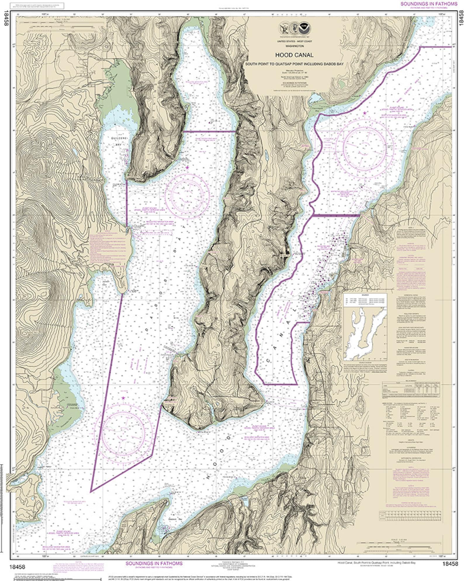 Nautical Charts of Hood Canal. South Point to Quatsap Point Etsy