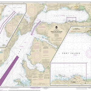 NOAA Nautical charts of Prince William Sound, Valdez Arm and Port Valdez. 16707 Alaska.   Reproduction map.