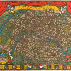 Map of Paris, France 1927. Home Deco Style Old Wall Map. Vintage Reproduction.