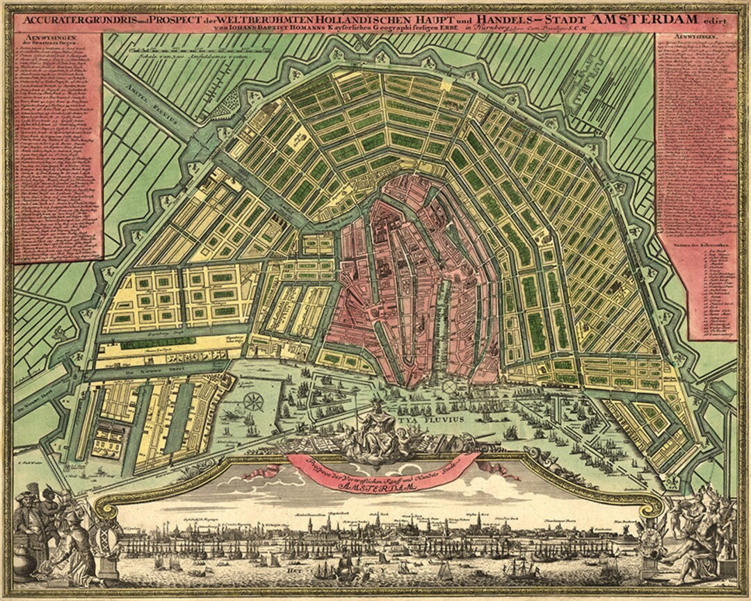 額装品 西洋古地図 1800年頃 アムステルダム都市図 額装品 西洋古地図