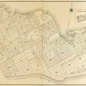 Karte der Stadt Key West, Monroe Co., Florida 1829.  Restaurierung Hardware Home Deco Stil alte Wand Vintage Reprint.