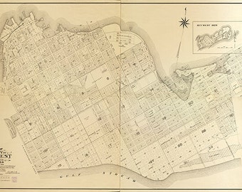 Map of the city of Key West, Monroe Co., Florida 1829.  Restoration Hardware Home Deco Style Old Wall Vintage Reprint.