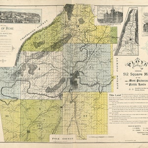Carte du comté de Floyd, Géorgie. 1895. Quincaillerie de restauration d'époque, impression de reproduction de carte murale ancienne de style déco pour la maison.