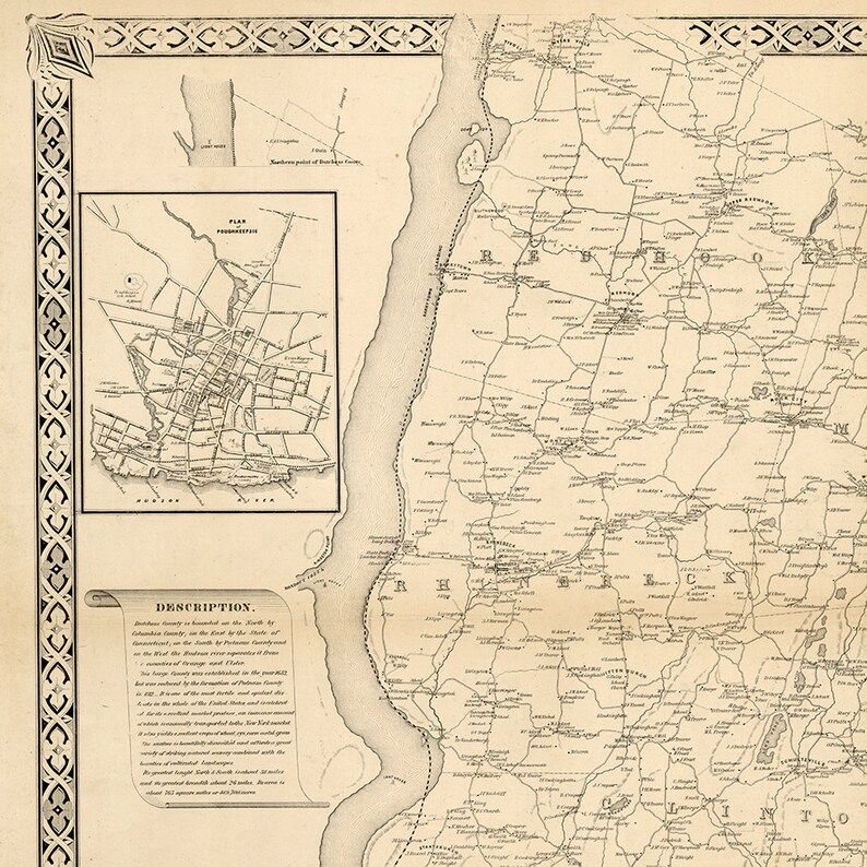 Map of Dutchess County New York NY 1850 Restoration Etsy