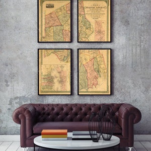 Map of Bristol County, Massachusetts, MA. 1852. Vintage restoration hardware home Deco Style old wall reproduction map print. image 2