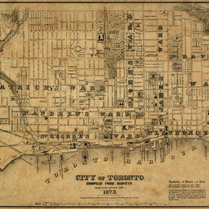 Karte von Toronto, Ontario, Kanada im Jahre 1886.  Restaurierung Hardware Home Deko Stil Alte Wand Vintage Vogelauge Ansicht Nachdruck Karte.