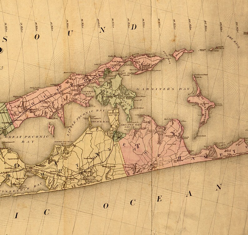 Long Island Vintage Map New York NY 1873. Shows Radial - Etsy
