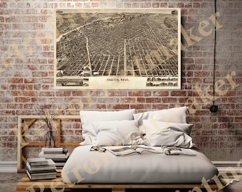 Denver, Colorado CO.  1889.  Vintage restoration hardware home Deco Style old wall reproduction map print.