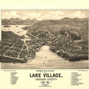 Karte von Lake Village, Belknap County, New Hampshire NH 1883.  Restaurierung Hardware Home Deco Alte Mauer Giclée Reproduktion.