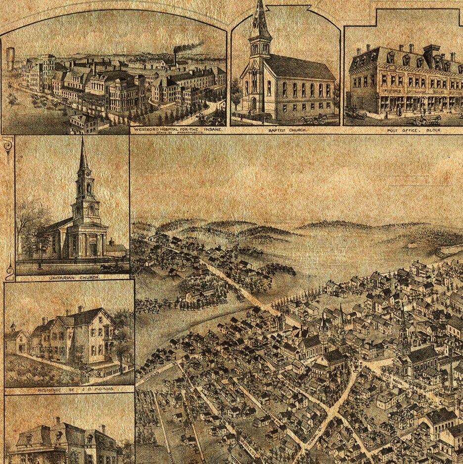 Map of Westborough Worcester Co Massachusetts Ma. 1888. Etsy