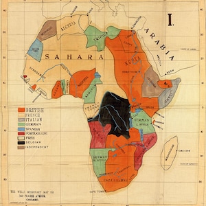 Map of Africa, 1908. Vintage restoration hardware home Deco Style old wall reproduction map print.