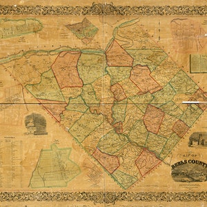 Carte du comté de Berks, Pennsylvanie, Pennsylvanie, 1854. Reproduction d'une vue topographique vintage, impression de carte