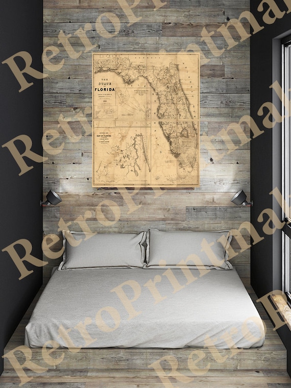 1846 Florida Statehood Bureau of Topographical Engineers Map Reproduction Print, Vintage Key West Everglades Poster, Antique Cedar Keys Art