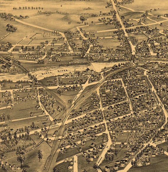 24x36 Vintage Reproduction Historic Map Watertown New York Jefferson County 1891