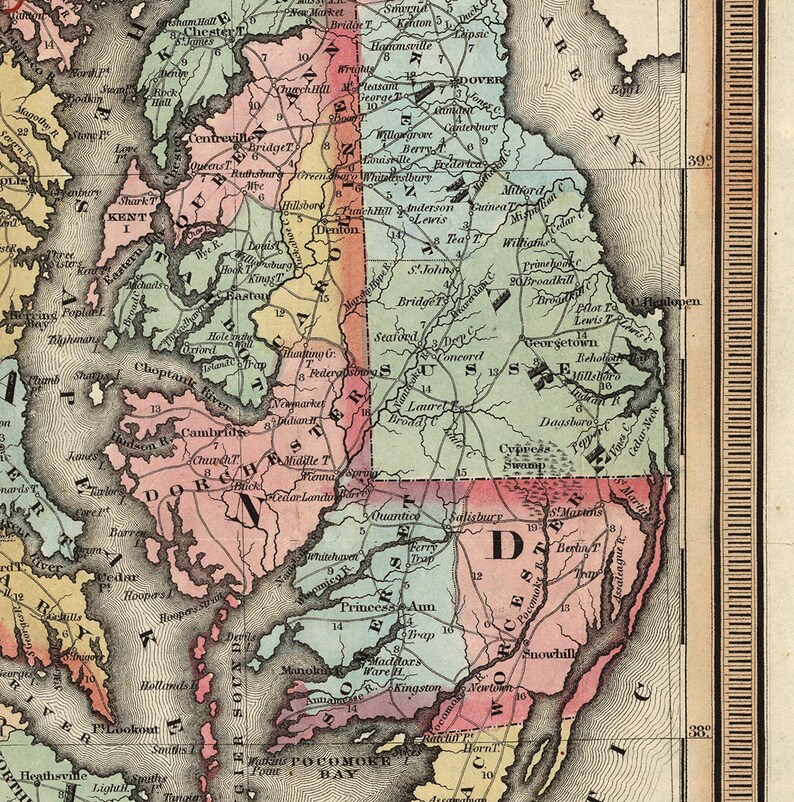 Map of Maryland Delaware and Parts of Pennsylvania & Etsy