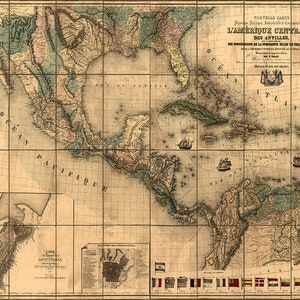 Karte von Mittelamerika, Westindische Inseln und Karibik, 1845. Vintage home-Deco-Stil alte Wandkarte