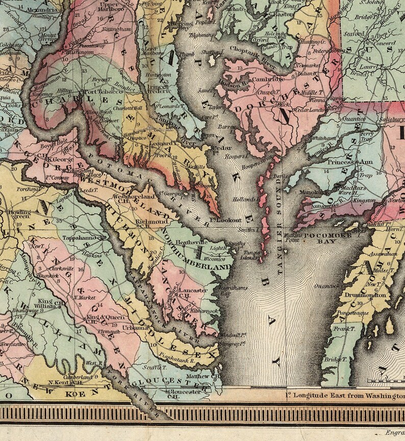 Map of Maryland Delaware and Parts Of Pennsylvania & Etsy