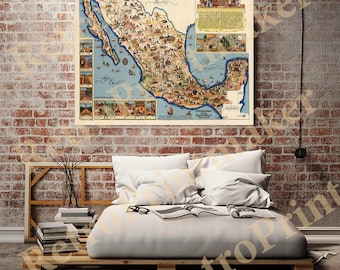 Bildkarte von Mexiko. Vintage-Restaurierung Hardware-home Deco-Stil alte Wand Reproduktion Karte Drucken.
