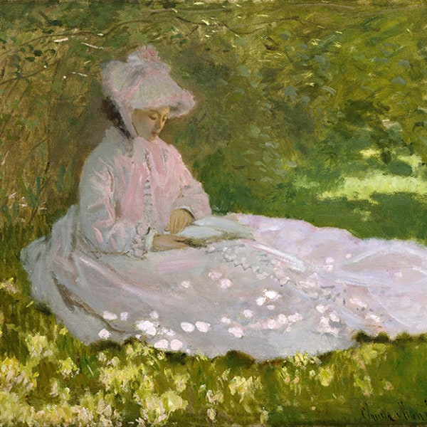 Printemps.  Claude Monet 1872. Restauration Hardware Home Deco Style Peinture à l’huile Réimpression.