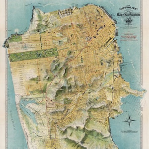 Old Map of San Francisco, California CA, 1912 from August Chevalier. Vintage home Deco Style old wall reproduction map print. image 1