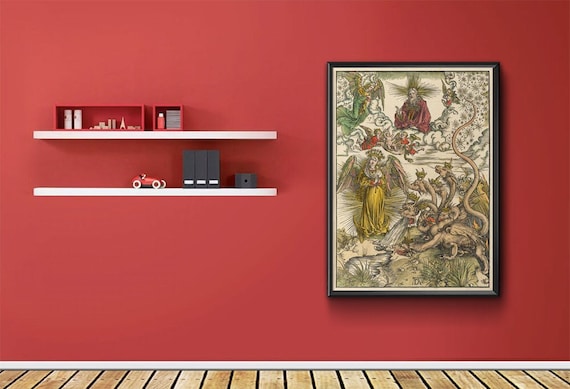 黙示録の女と七つの頭を持つ竜、35、デューラー作、1498年、黙示録