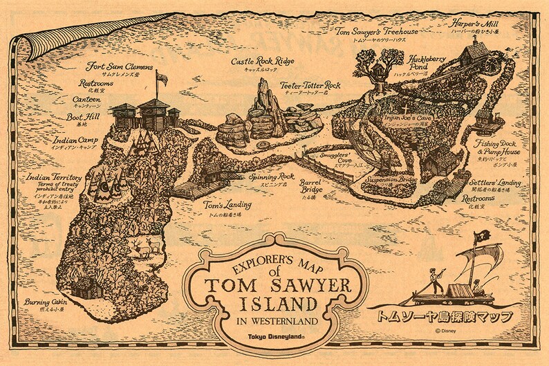 Map of Tom Sawyer Island in Westernland Attraction Poster - Etsy