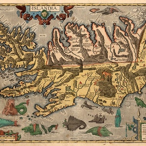 Carte de l'Islande par Abraham Ortelius, 1603. Réimpression vintage de vieux mur de style déco pour la maison de quincaillerie restauration.