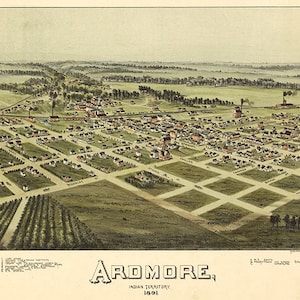Karte von Ardmore, Carter Co., Oklahoma 1891. Vintage Restauration Hardware home-Deco-Stil alte Wand Reproduktion Karte