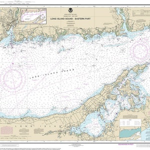 Cartas náuticas de Long Island Sound Eastern Part 12354. New Haven. Port Jefferson. Shelter Island. Impresión de mapas de reproducción para decoración del hogar.