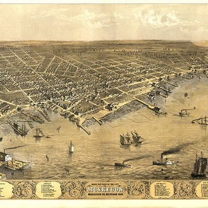 Karte von Muskegon, Michigan (MI) 1868. Vintage Restauration Hardware home Deco Stil alte Wandreproduktion