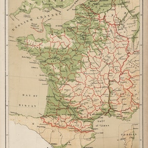 Karte von Frankreich, 1880. Vintage home Deco Stil alte Wandreproduktion Kartendruck.