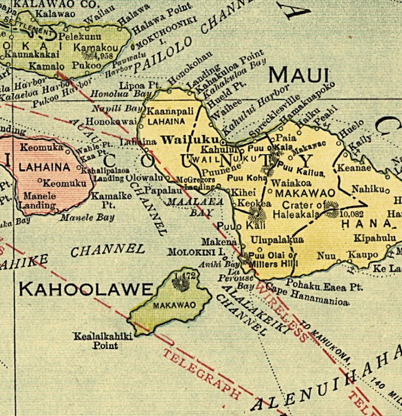 Map of Hawaii 1912. Restoration Hardware Home Deco Style Old Etsy