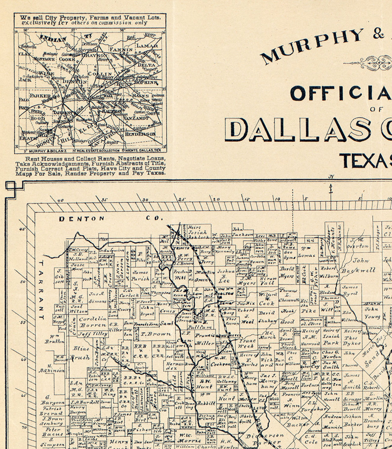 Map of Dallas County Texas TX 1886. Vintage Restoration Etsy India