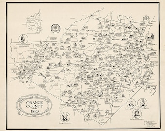 Map of Orange County, New York before 1810.   Restoration Hardware Home Deco Style Old Wall Map. Vintage Reproduction Print.