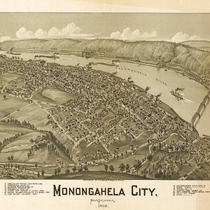 Vintage Monongahela City (Mon City), Washington Co., Pennsylvania PA 1902 Nachdruck.  Restaurierung Hardware Home Deco Wand Giclée Reproduktion.