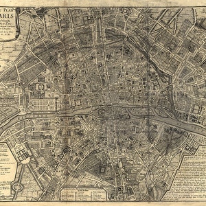 Mapa de Paris, França, 1724. Restauração Hardware Estilo Home Deco Mapa de Parede Antigo. Reprodução Vintage.