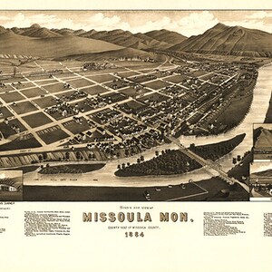 Karte der Stadt Missoula, Missoula County, Montana 1884 MT.  Vintage-Restaurierung Hardware-home Deco-Stil alte Wand Reproduktion Karte Drucken