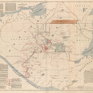 Map of Guatemala, 1895.  Vintage home Deco wall reproduction map print.