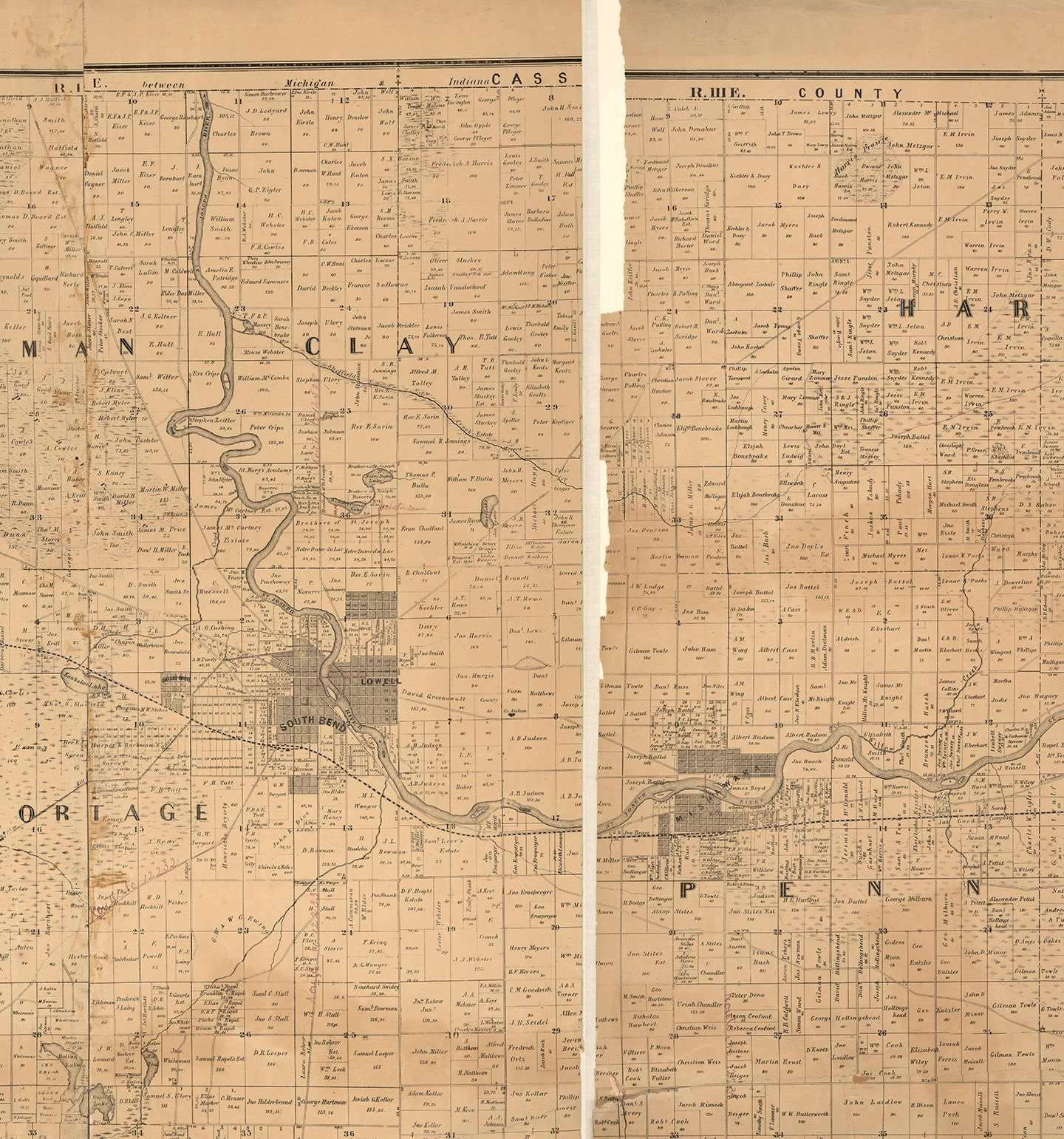 Map of St. Joseph County Indiana. 1863. Vintage Restoration Etsy UK