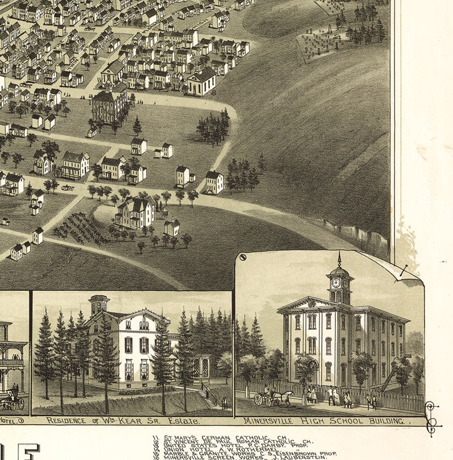 Map of Minersville Schuylkill Co. Pennsylvania PA 1889. Etsy